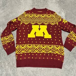 Minnesota Gophers Sweater Mens Large Maroon Yellow Fair Isle Campus